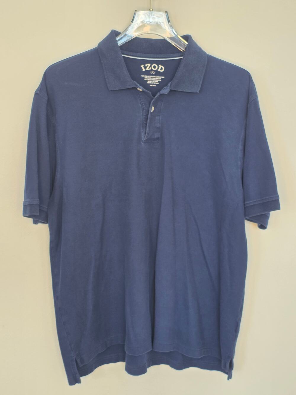 Izod 100% Pima Cotton Short Sleeve Polo Shirt Blue Navy Men's Size Large